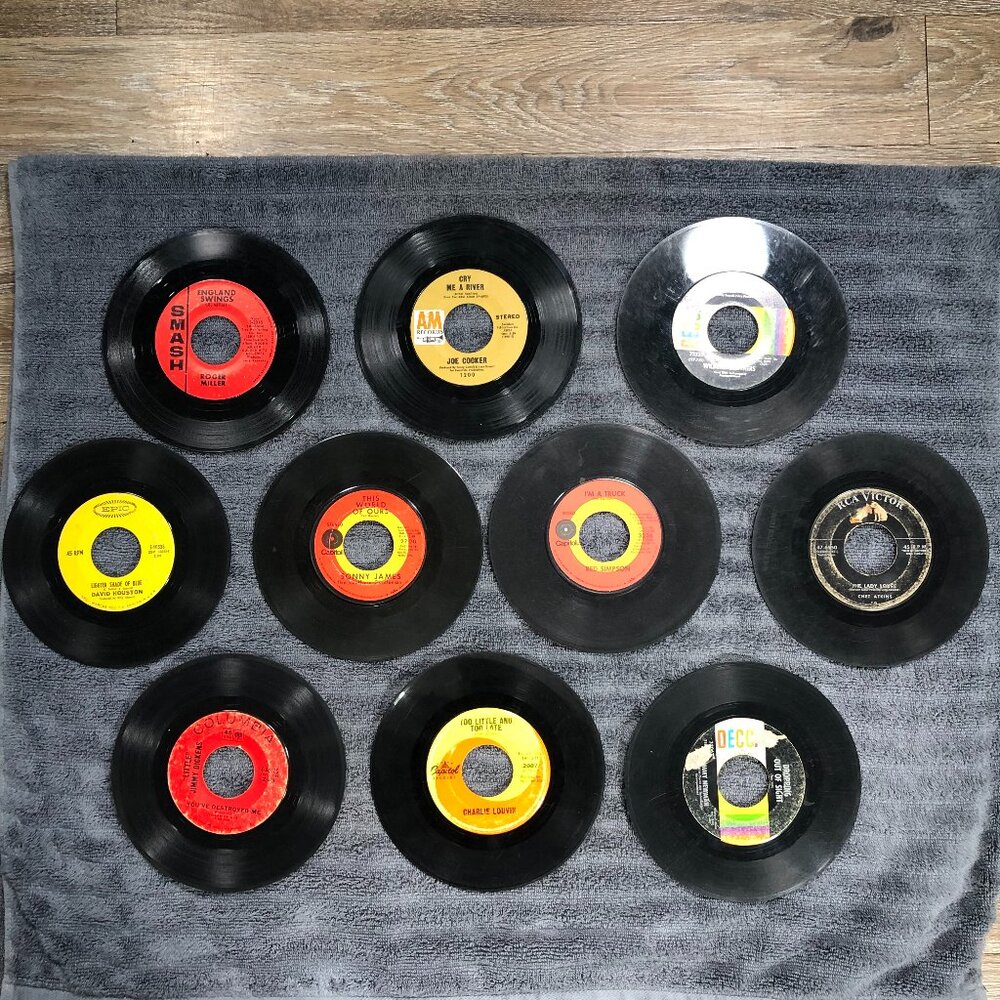 Country Vinyl 45 rpm Jukebox Record Lot of 10 1960's 1970's Western Singles